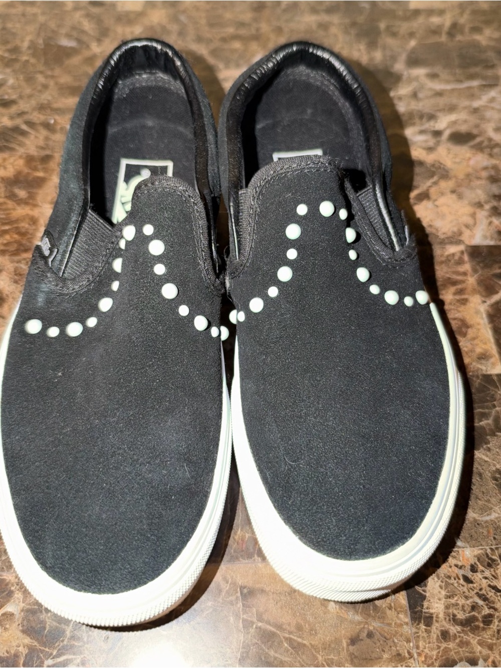Vans Suede Skate Slip On Pearl Sneakers In Black with Pearls women’s size 6
